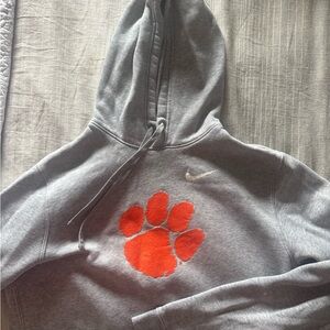 Gray Hoodie with Orange Clemson Paw Print